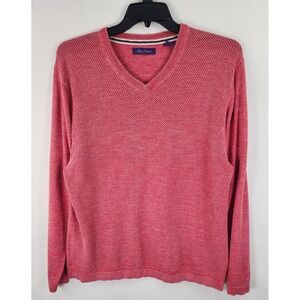 Alan Flusser V-Neck Sweater Men's XL Heathered Red Perforated Lightweight